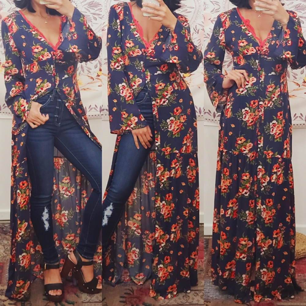 Flower Duster Long Sleeve Maxi Dress